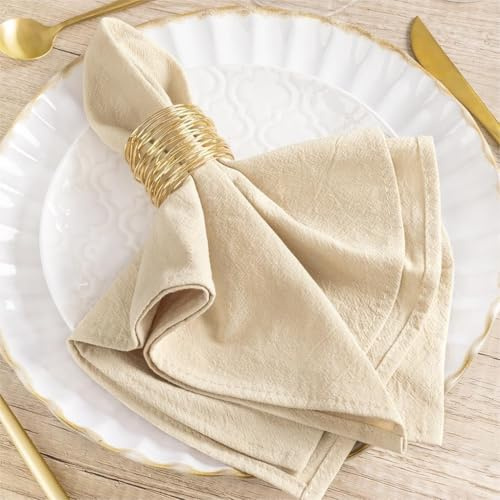 MLMW Beige Cloth Napkins Set of 6 Linen Cotton Napkins Cloth Bulk Washable Napkins 16×16 for Wedding Party Baby Bridal Shower Birthday Table Decor