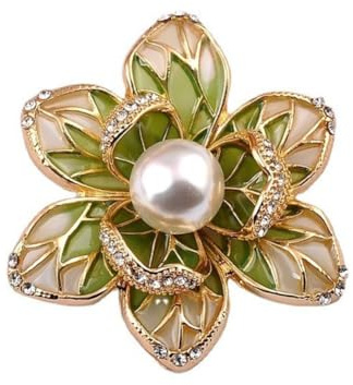 tanxuan Vintage Flower Brooch Crystal Pearl Flower Pins for Women Rhinestone Floral Brooch Lapel Pin Wedding Banquet Christmas Valentine's Day Jewelry Gifts, Green