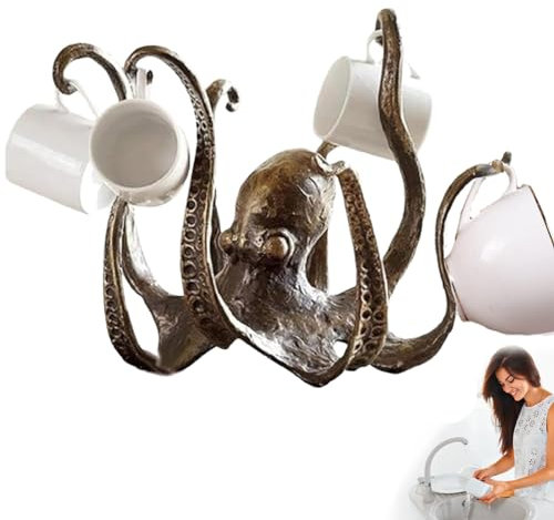 Lyoveu Tassenhalter Oktopus,Oktopus-Becherhalter, Oktopus-Kaffeetassenhalter,Octopus Mug Holder,Vintage-Kunstharz-Oktopus-Tischaufsatz, Statue, Ornament, Küche, Esszimmer, Bar, Statue-Zubehör-D