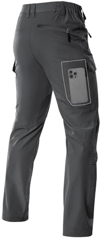 Moosehill Waterproof Hiking Trousers Mens: Lightweight Stretch Walking Pants - Breathable & Quick-Dry Cargo Pants with 6 Security Pocket for Outdoor (Dark Grey, 30W x 32L)
