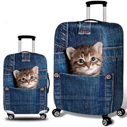 3D Katze Gepäckabdeckung Elastisch Kofferhülle KofferschutzhüLle Niedliche Stil Reisekoffer Schutzhülle Mit Reißverschluss Elasthan Waschbar Gepäckabdeckung19 Bis 32 Zoll (Farbe 7,M(22-25inch))