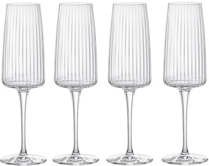 Bormioli Rocco Exclusiva - Set di 4 calici da prosecco da 240 ml, calici da vino e champagne a coste, in vetro a forma di stella, con trattamento XLT, lavabili in lavastoviglie, prodotti in Italia