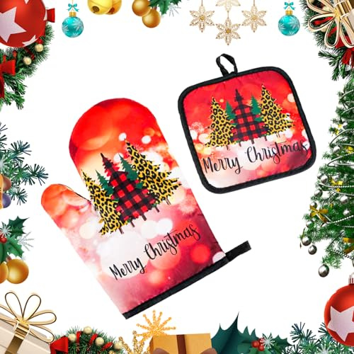 2 Pezzi Di Natale Forno Guanti Da Cucina Resistenti Al Calore E Antiscivolo per La Decorazione Di Natale Cucina Barbecue Cottura Cottura Grigliare Regali Amante Della Cucina (A)