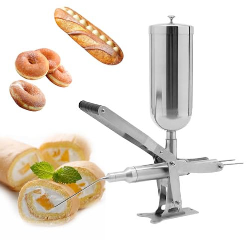 ANGDI Commercial Churro Filler, 5L Manual Spanish Churro Maker with 3 Injection Nozzles, Vertical Fruit Churro Jam Filling Machine, Stainless Steel Doughnut Filler For Kitchen Restaurant