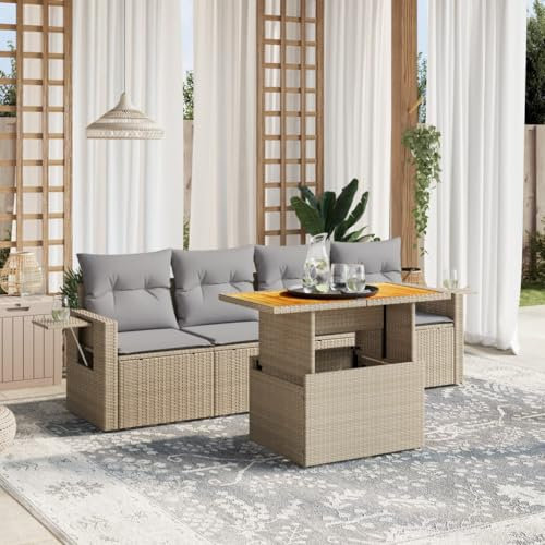Amorsee Balkon Sofa Verstellbare Tischplatte Gartensofa Gartenbank Rattan Sofa 4 Sitzer Lounge Sofa Outdoor Balkonsofa Sitzlounge Balkon Lounge Klein Couch Balkonmöbel Gartenlounge Rattansofa
