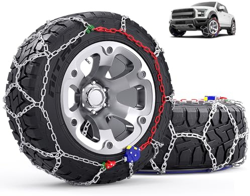 Snow-Chains Auto Fixing 1 Min Quick Installation Tire-Chains, Heavy-Duty Emergency Tire Traction Chain for Pickup Trucks and Off-road SUV Car Tires 255 265 275 285 295 - Set of 2 (HYR-A)