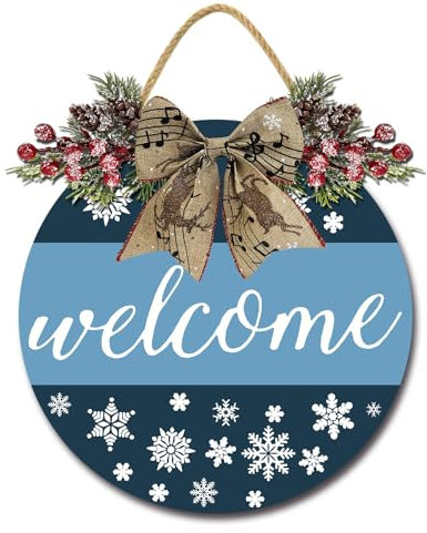 Geroclonup Winter-Willkommens-Türschild, hängende Türdekoration, Winter-Holzschild, Winter-Türdekoration, Schneeflocken-Türhänger für den Außenbereich, Bauernhaus, Veranda, Haustür, 30 cm