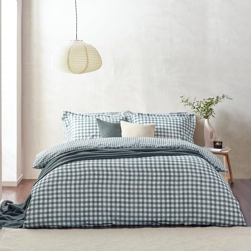 furn. Yard Barton Gingham Check Duvet Cover Set - 100% Cotton, Reversible, Oxford Pillowcases, Soft & Breathable Premium Bedding (King - Navy)
