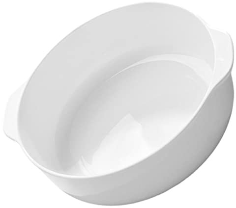 LALADEFIEE Fuente De Cerámica Blanca De Hueso 20 Cm Con Doble Asa, Recipiente Resistente Al Horno y Microondas, Apto Para Servir Queso y Aperitivos, Adecuado Para Cocina y Mesa