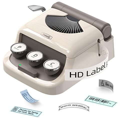 Makeid Q1 Etichettatrice Termica 300dpi, Stampante Etichette Adesive Bluetooth, Mini Stampante per Casa e Ufficio, Design Retrò con Tasti C e D per Stampa Rapida