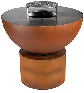 La Ferrotecnica Primula Barbecue da Giardino a Legna Conviviale con Grande Piastra di Cottura Diametro 80cm (Corten)