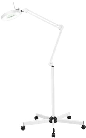 LED Lupenleuchte Lupenlampe mit Rollstativ, Durchmesser 12.5cm/4.9inch Arbeitsplatzlampe Kosmetiklampe Lupenleuchte Set Geeignet für Kosmetik, Bastler, Lesehilfe Vergrößerungslampe Weiß (5-Dioptrien)