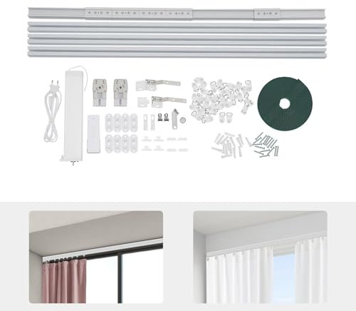 Riel de cortina eléctrico inteligente juego de rieles de cortina de aluminio inteligente motorizado con aplicación y mando a distancia Tamaño aplicable: 2,16 – 4,2 m hasta 40 kg