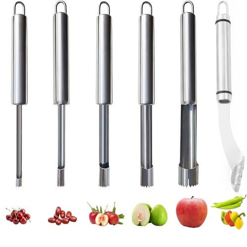 6 Pieces Stainless Steel Apple Corer, Perfect for Removing Apple Cores, Seeds and pips for Soft Fruits and Vegetables Easy Removal of Strunks