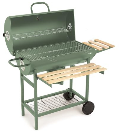 CREATE/BBQ SMOKEY/Smoker Holzkohlegrill mit Rädern Salbeigrün/Edelstahl, Temperaturregelung, leichte Reinigung, transportierbar, 380ºC