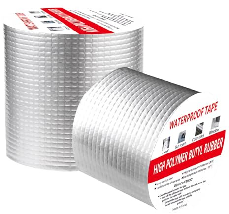 AKOLAFE 2 Roll Butyl Tape 100mm x 5m Waterproof Aluminum Foil Tape Insulation Heavy Duty Repair Sealan Tapes for RV Repair, Window, Awning, Silicone, Glass, Boat and Pipe Sealing, Silver