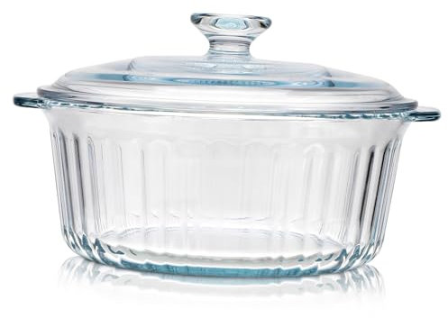 Garneck Round Glass Casserole Dish with Transparent Lid Multi Purpose Bakeware for Oven for Stewing Braising High Borosilicate Glass Cookware Set