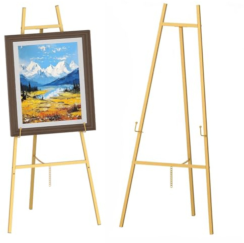 Gold Sign Staffelei,110cm Einstellbar,Metall große Boden stehend Bild Bodenstaffelei,Hochzeit Poster Staffelei,ideal für Baby-Duschen und Geburtstagsfeiern,Beschilderung Logos,Kunstwerk zeigt (1)