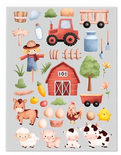 Bauernhof Bügelbilder-Set – Verschiedene Motive und Größen auf A4-Bogen – Zum Selbstgestalten von Textilien für Kinder & Erwachsene D77
