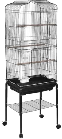 Großer Vogelkäfig 47x37x137,5 cm Mit 4 Rollen & Schublade | 137cm Vogelvoliere Aus Eisen Mit Zubehör | Käfig Für Papageienkäfig,Wellensittiche, Conure Mit Holzsitzstangen, Futternäpfen & UnteremRegal