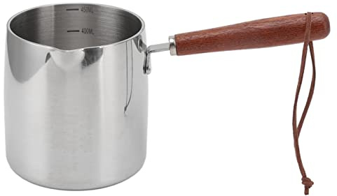 Bonbela Mini-beurrier, Petite Casserole en Acier Inoxydable avec Manche en Bois, Fond à Induction, Bec Verseur, Trou de Suspension, Chauffe-Lait 304