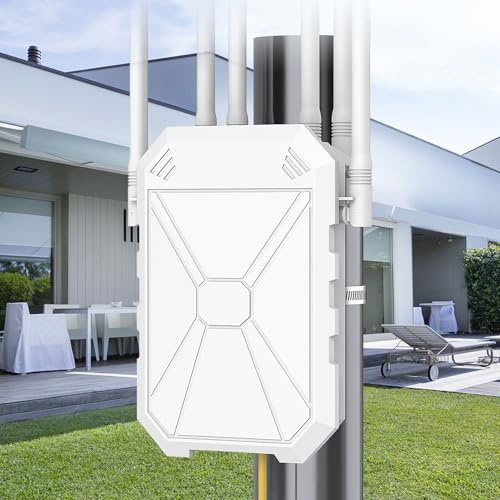 AX3000 Outdoor WiFi 6 Extender, 5GHz and 2.4GHz Long Range Outdoor WiFi Wireless Access Point with 6 Antennas, Dual Band, IP67 Weatherproof, Passive PoE, Gigabit port, for Starlink, Gardens, Yard,Farm