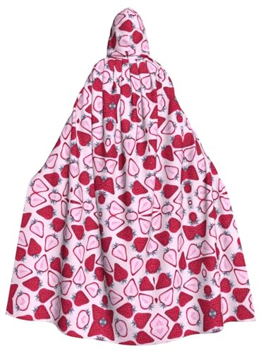 Kfjghhl Capa unisex con capucha con patrón de fresas, disfraz de fiesta de Halloween, cosplay, para adultos, Navidad, 147 cm