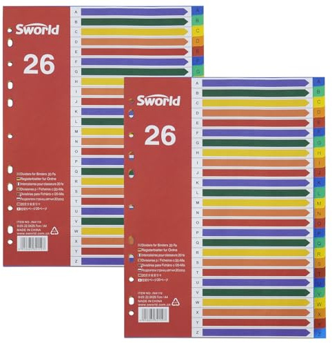 TayBong 2er Set Alphabet Register A-Z für A4 Ordner – 26-teilige PP-Plastik Trennblätter mit 11 Löchern – Mehrfarbige Indexblätter für Schule & Büro