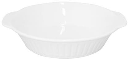 quiodok Fuente de Horno Redonda de Cerámica, Plato de Cerámica Blanca para Horno, Molde Tarta Pan, Bandeja con Asas para Tartas, Quiches, Pasteles, Fácil de Limpiar