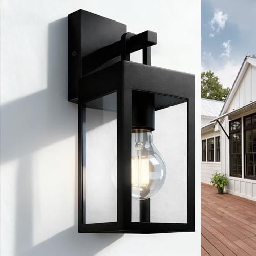 JNR Edelstahl Aussenlampe Wand, E27 LED Wandleuchte Aussen, Schwarz | Aussenleuchte Außenwandleuchte, IP54 Wasserdichte Wandlampe mit 8W 2700K Warmweiß E27 Glühbirne, für Terrasse Garten