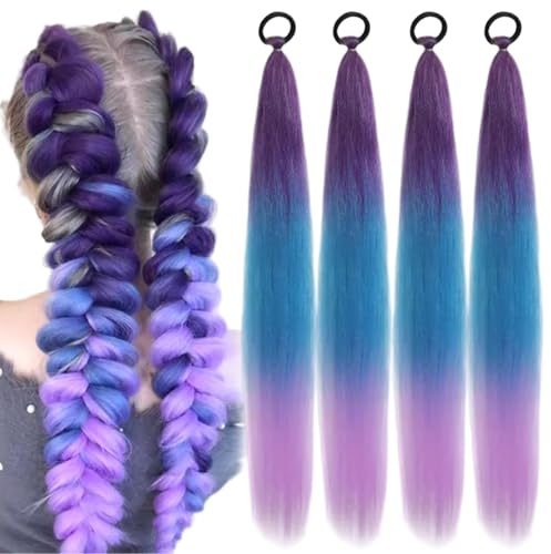Capelli intrecciati color lavanda, 2 paia di extension per capelli viola per trecce Treccia color lavanda sfumata sintetica preallungata con fascia elastica per bambini, 25, 6 pollici, viola chiaro