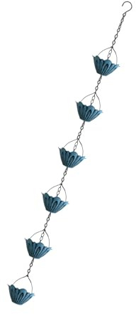 Chenxi Studio Regenfängerkette mit mehreren Metallblumentassen, handgefertigt, Gartendekoration, Wasserflusslösung, Ersatz-Fallrohr, Gartendekoration, Regenkette mit Blumen-Design