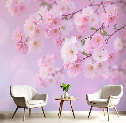 Carta da Parati Fotografica, Carta da Parati Murale con Stampa Fiori Di Ciliegio Sui Rami Sognante Fiori 3D, 150Lx105A cm Rosa Fotomurali Bagno Wallpaper Cucina Camera Decorazione Murali