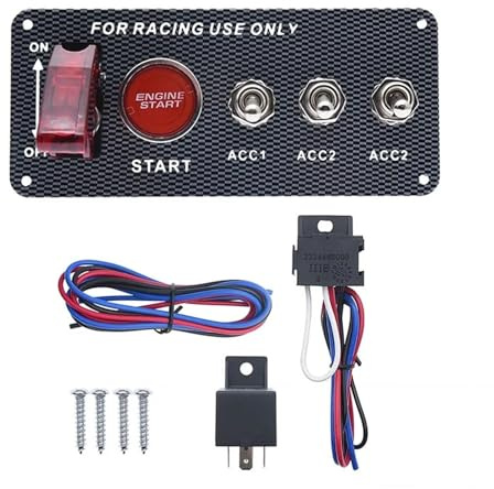 interruttore avviamento motore Pannello interruttori a levetta a LED per auto, 2/4 leve, adatto per pulsanti di avviamento motore da corsa, pannello 12V(5 Toggle Switch)