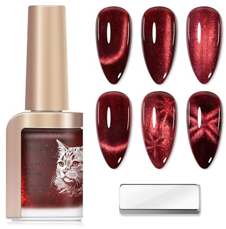 Bevimee Red Cat Eye Nail Polish Quick Dry, Magnetic Cats Eye Nails, Non Gel Polish, Varnish for Nails Art, Red,12ml