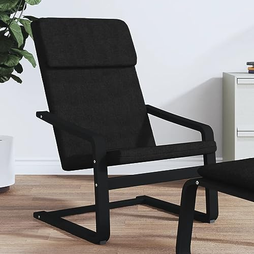 Bucmath Relaxfåtölj, svart tyg, massivt björkträ, 59 x 82 x 98 cm, bekväm stoppningsfåtölj för vardagsrum, sovrum, kontor, vuxna