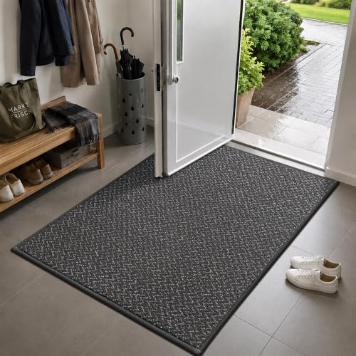 COSY HOMEER Schmutzfangmatte Innen 90 x 150 cm, Grau | Streift Schmutz und Matsch zuverlässig ab, nimmt Feuchtigkeit auf, rutschhemmende TPR-Rückseite, 1 cm flach und waschbar
