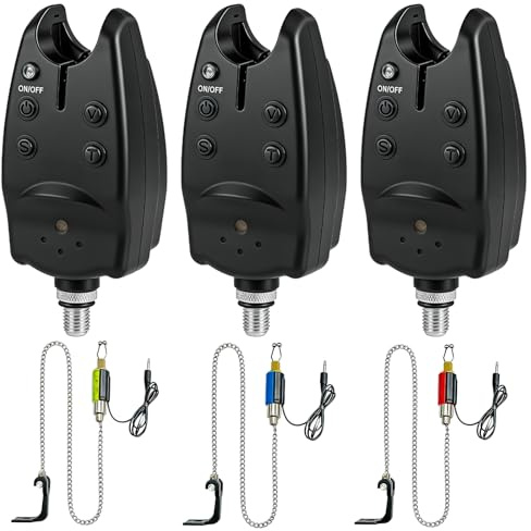 3 Stück Drahtloses Karpfenangeln Bissanzeiger und LED Swinger Set, LED-Lichtfischerei-Alarmanzeigen Angelzubehör Bissanzeiger mit Funk, für Nacht- und Mehrrutenangeln