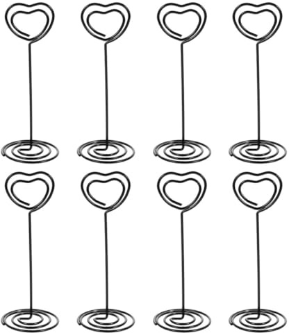 Ciieeo Lot de 8 Porte-cartes de Table en Métal Noir, Clips Mémo Cœur 85 Mm, Supports Décoratifs pour Photos, Menus et Numéros de Table, Accessoires Bureau pour Mariage et Restaurant