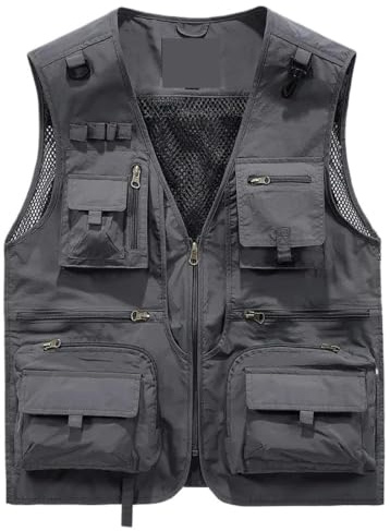 L6NqIAG verktygsväst herr väst vävd Gear coat sommar midja verktyg many ficka mesh arbete ärmlös jacka herr, GRÅ, S