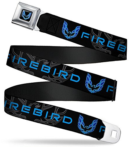 Buckle Down Pontiac FIREBIRD/Logo Sicherheitsgurt, 2,54 cm breit, 50,8 cm lang, Schwarz/Grau/Blau