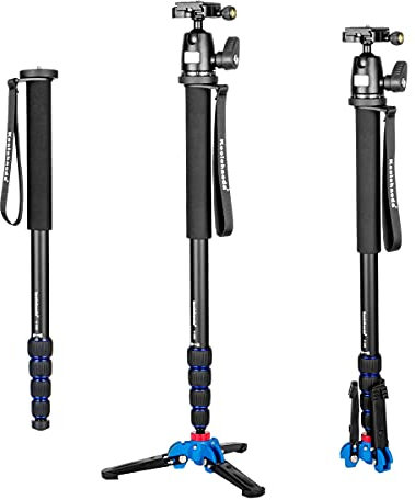 Koolehaoda Monopode en Aluminium pour Appareil Photo avec Base de Support et rotule K-09 pour Appareil Photo Reflex numérique Canon Nikon. Hauteur maximale étendue : 175 cm