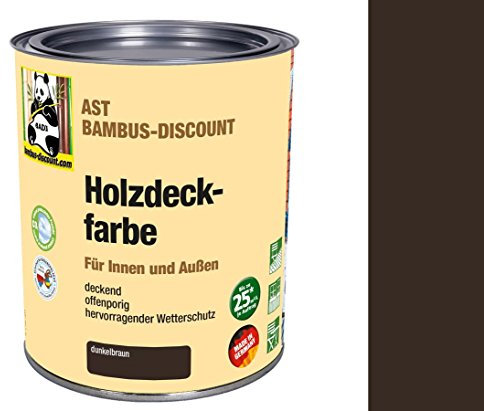 Holzdeckfarbe Bambus Holzlasur dunkelbraun 0,75 Liter für Innen und Außen - deckend, offenporig, hervorragender Wetterschutz