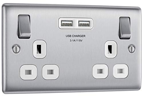 BG Electrical Double Switched Fast Power Socket with Two USB Charging Ports