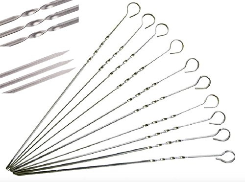 Sinoba Grillspieße Schaschlikspieße 50cm Metall Fleischspieße | 10 Stück | Schampura Barbecue Spieße aus robustem Metall. Flach geformt, damit Fleisch und Gemüse beim Wenden nicht rutschen