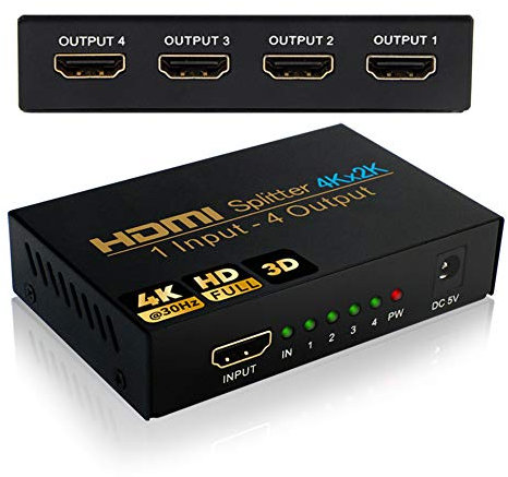 Splitter HDMI 4K Répartiteur 4 Sorties HDMI Support 4K 1080P 3D Compatible Xbox PS3 PS4 Blu-Ray TV Chromecast DVD Récepteur Satellite