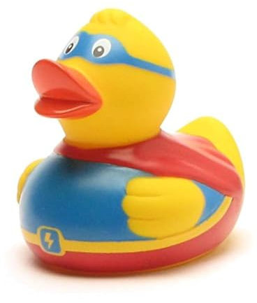 Superduck Badeenten I Quietscheente I DUCKSHOP I L: 8 cm I inkl. Badeenten-Schlüsselanhänger im Set