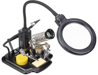 Velleman Troisième main multifonctionnelle avec loupe et outils de soudage, idéal pour le travail de précision avec lampe loupe à LED
