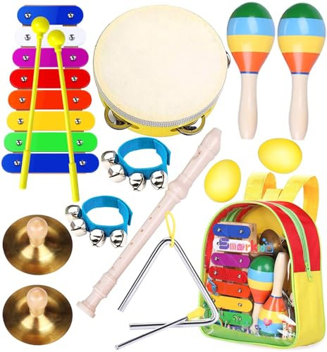 Smarkids Kinder Musikinstrumenten Spielzeug Set Schlaginstrument Musikalisches Spielzeug für Kinder Vorschulunterricht Pädagogisches Spielzeug für Mädchen und Jungen mit Kleinkind Rucksack