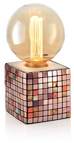 Auraglow Mysa Cube Table Lamp Mosaic Concrete, No Bulb